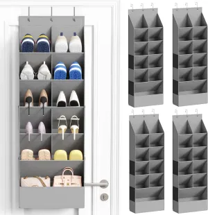 Lifewit Over The Door Shoe Organizers, 4 Packs Hanging Shoe Rack with 11 Pockets, 5 Layers Shoe Holder for Closet Door Storage Includes Boots, Toys, Water Bottles, Daily Necessities, Gray