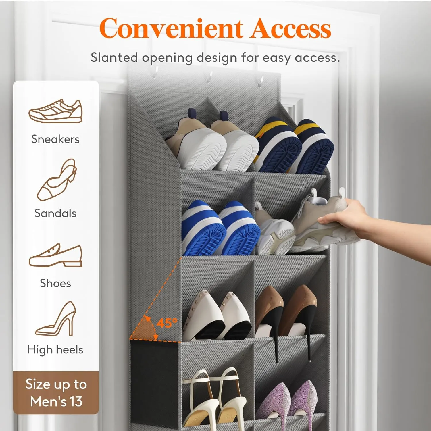 Lifewit Over The Door Shoe Organizers, 4 Packs Hanging Shoe Rack with 11 Pockets, 5 Layers Shoe Holder for Closet Door Storage Includes Boots, Toys, Water Bottles, Daily Necessities, Gray