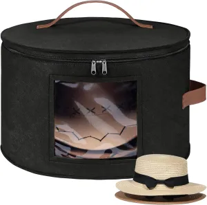 Lifewit Round Felt Hat Box, Stackable Bamboo Supports Cowboy Hat Travel Case with Dustproof Lid, Hat Organizer Bag for Women Storage, Foldable 16.5" D x 10.6" H Caps Container Carrier, 1 Pack-Black