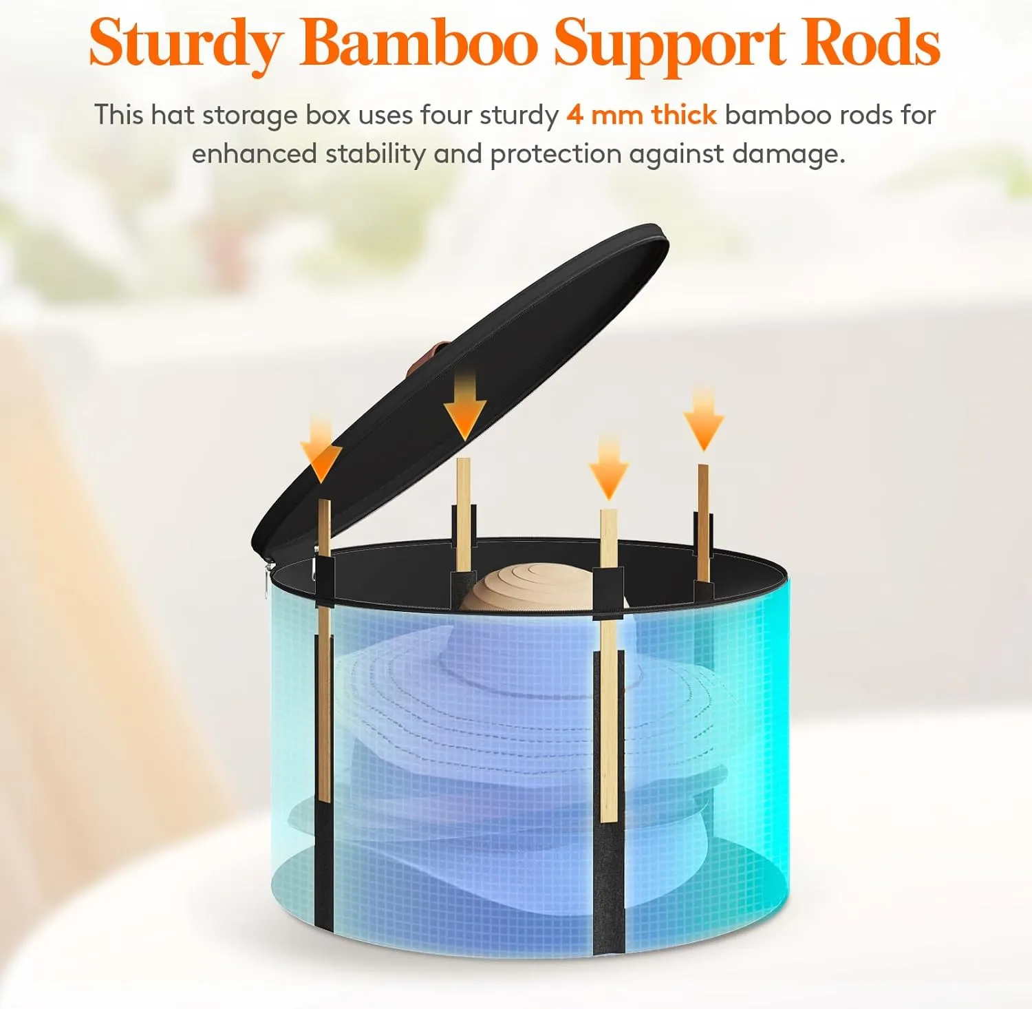 Lifewit Round Felt Hat Box, Stackable Bamboo Supports Cowboy Hat Travel Case with Dustproof Lid, Hat Organizer Bag for Women Storage, Foldable 16.5" D x 10.6" H Caps Container Carrier, 1 Pack-Black