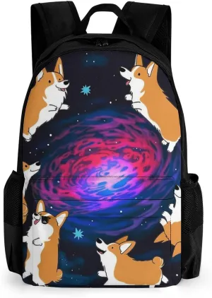 Lightweight Backpack for Gym Travel Bicycle - Big Capacity Multipurpose Anti-Theft Carry On Bag, Galaxy Space Cute Corgi Running Art Travel Hiking Bag & Day Pack