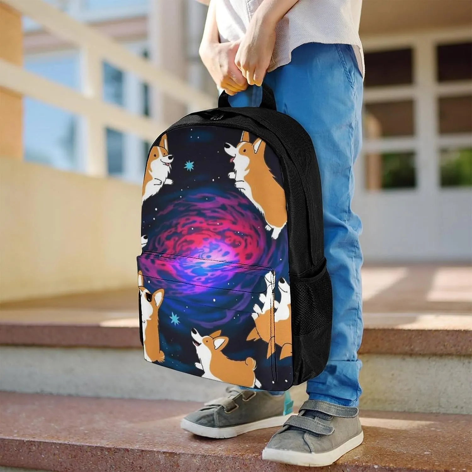 Lightweight Backpack for Gym Travel Bicycle - Big Capacity Multipurpose Anti-Theft Carry On Bag, Galaxy Space Cute Corgi Running Art Travel Hiking Bag & Day Pack