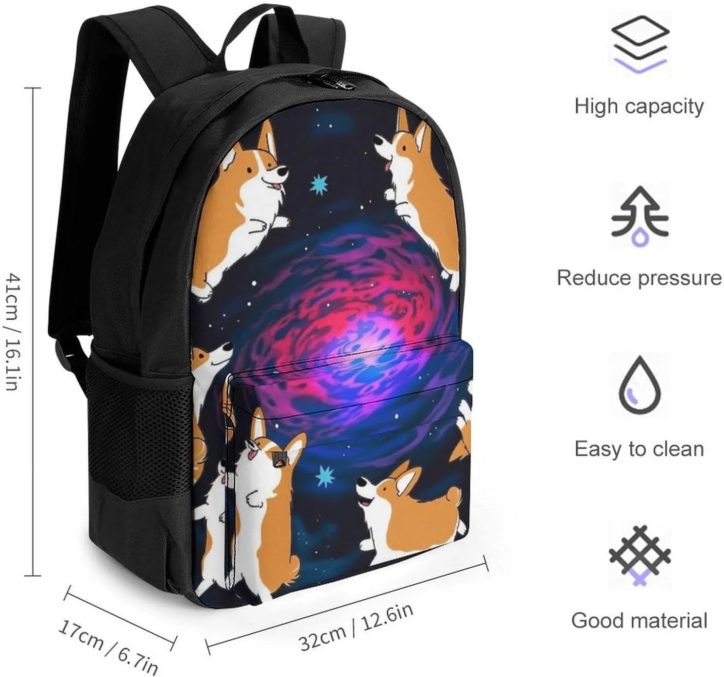 Lightweight Backpack for Gym Travel Bicycle - Big Capacity Multipurpose Anti-Theft Carry On Bag, Galaxy Space Cute Corgi Running Art Travel Hiking Bag & Day Pack