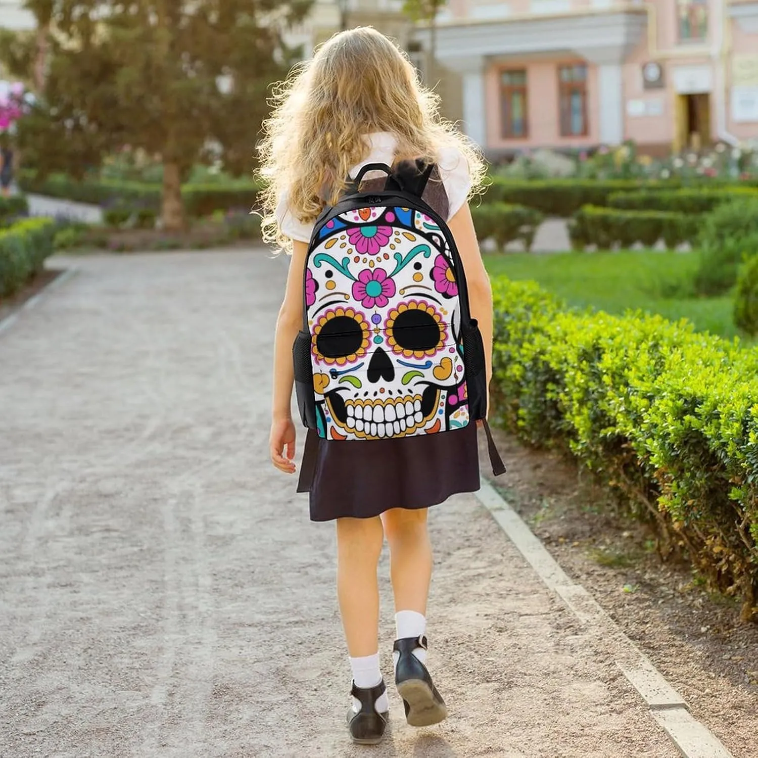 Lightweight Daypack Backpack for Trekking Work Running - Big Capacity Multipurpose Anti-Theft Bookbag, Mexican Sugar Skull Flower Art Business Computer Bag