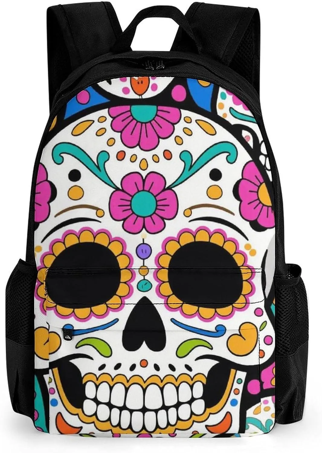Lightweight Daypack Backpack for Trekking Work Running - Big Capacity Multipurpose Anti-Theft Bookbag, Mexican Sugar Skull Flower Art Business Computer Bag
