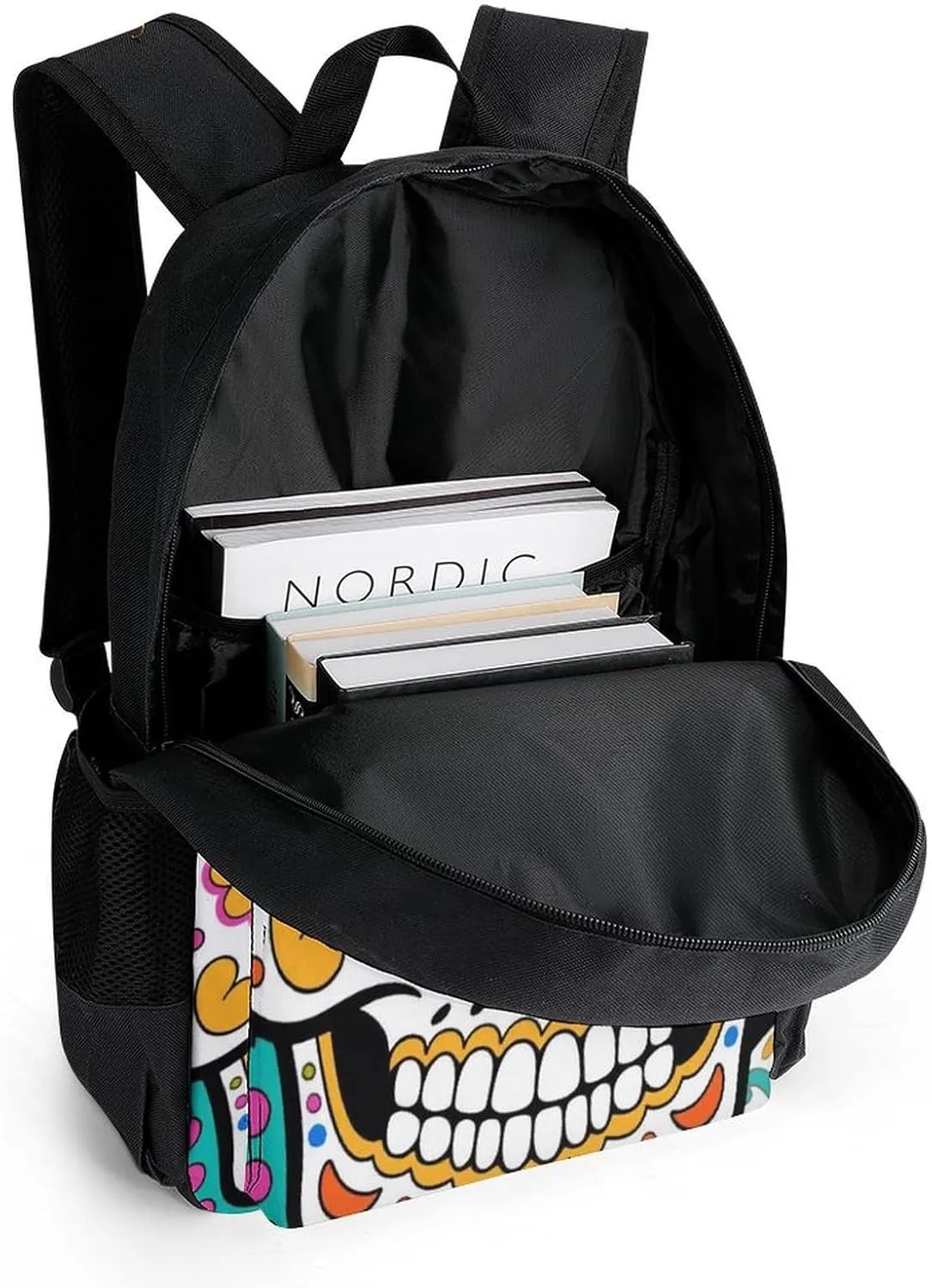 Lightweight Daypack Backpack for Trekking Work Running - Big Capacity Multipurpose Anti-Theft Bookbag, Mexican Sugar Skull Flower Art Business Computer Bag