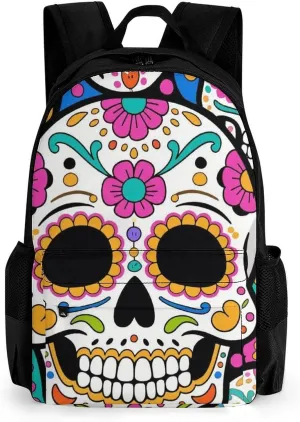 Lightweight Daypack Backpack for Trekking Work Running - Big Capacity Multipurpose Anti-Theft Bookbag, Mexican Sugar Skull Flower Art Business Computer Bag