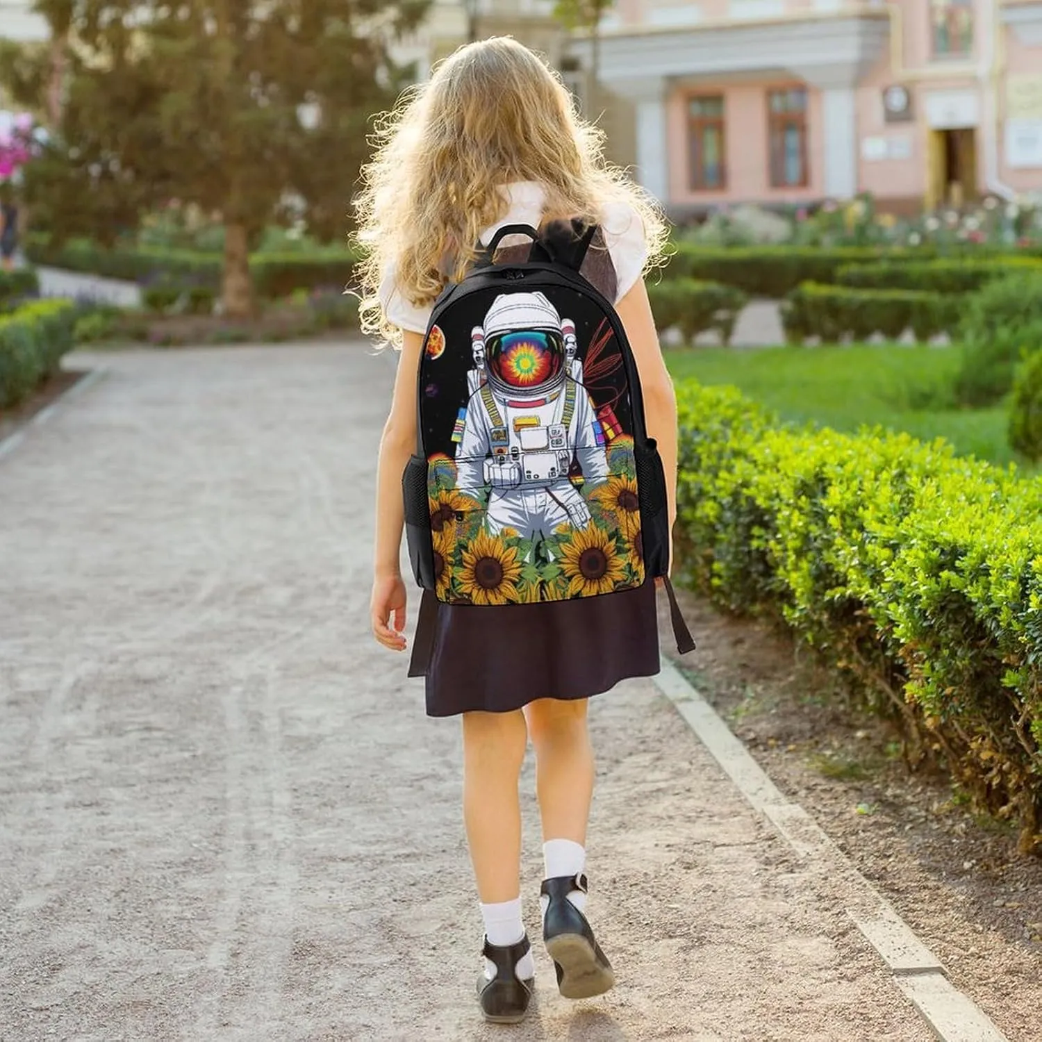 Lightweight Daypack Bookbag for Trekking Business Walking Cycling - Big Capacity Anti-Theft Multipurpose Carry On Bag, Psychedelic Space Astronaut Sunflower Snake Art Business Computer Bag