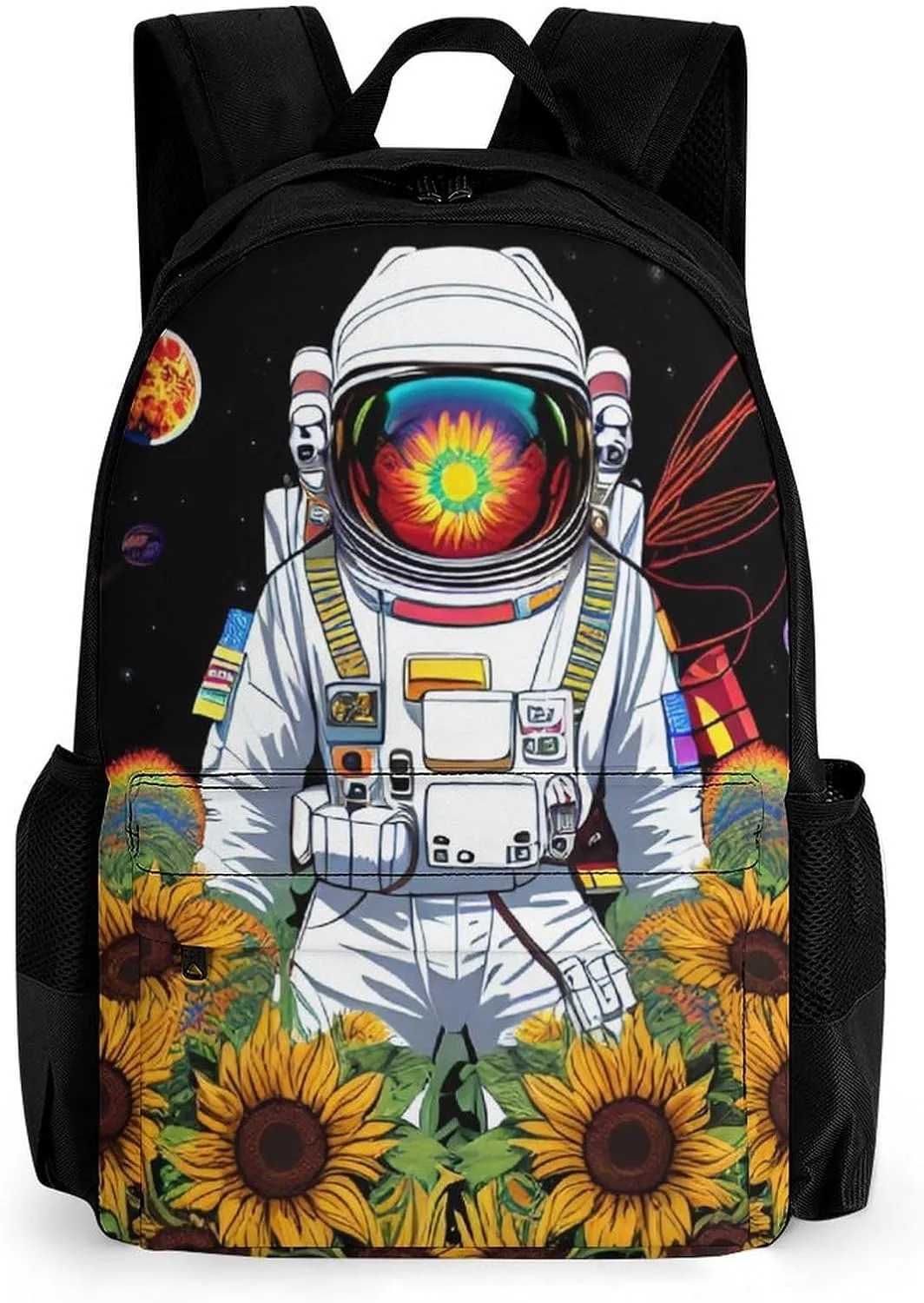 Lightweight Daypack Bookbag for Trekking Business Walking Cycling - Big Capacity Anti-Theft Multipurpose Carry On Bag, Psychedelic Space Astronaut Sunflower Snake Art Business Computer Bag