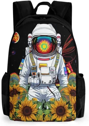 Lightweight Daypack Bookbag for Trekking Business Walking Cycling - Big Capacity Anti-Theft Multipurpose Carry On Bag, Psychedelic Space Astronaut Sunflower Snake Art Business Computer Bag