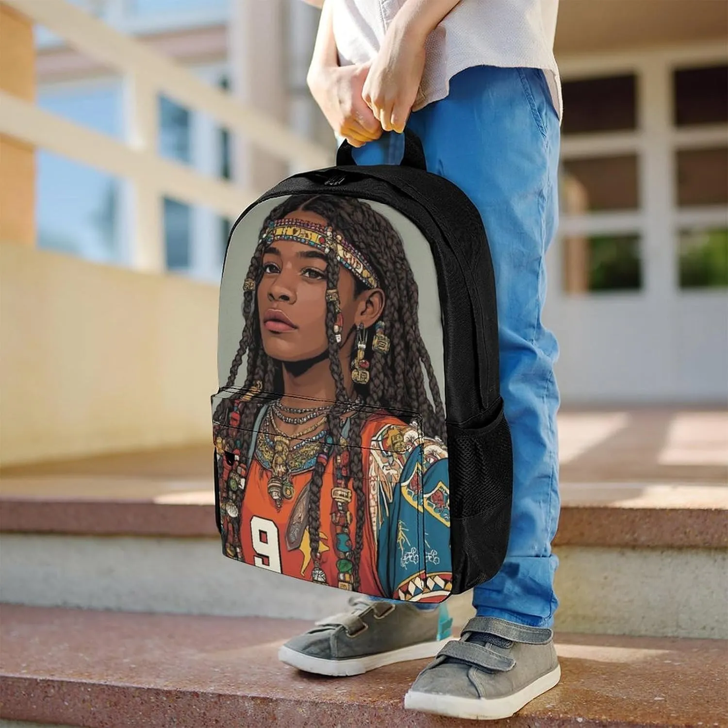 Lightweight Daypack for Camping Business Walking Cycling - Large Capacity Anti-Theft Multipurpose Bookbag, African American Tribal Ethnic Black Woman Art Gym Outdoor Hiking Backpack