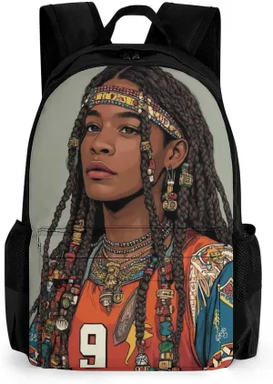 Lightweight Daypack for Camping Business Walking Cycling - Large Capacity Anti-Theft Multipurpose Bookbag, African American Tribal Ethnic Black Woman Art Gym Outdoor Hiking Backpack