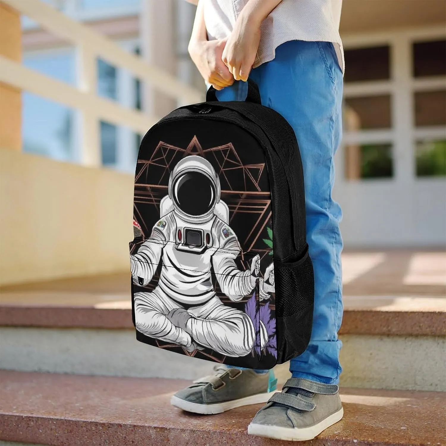 Lightweight Daypack for Camping Business Walking Cycling - Large Capacity Anti-Theft Multipurpose Bookbag, Astronaut Trippy Mushroom Art Gym Outdoor Hiking Backpack