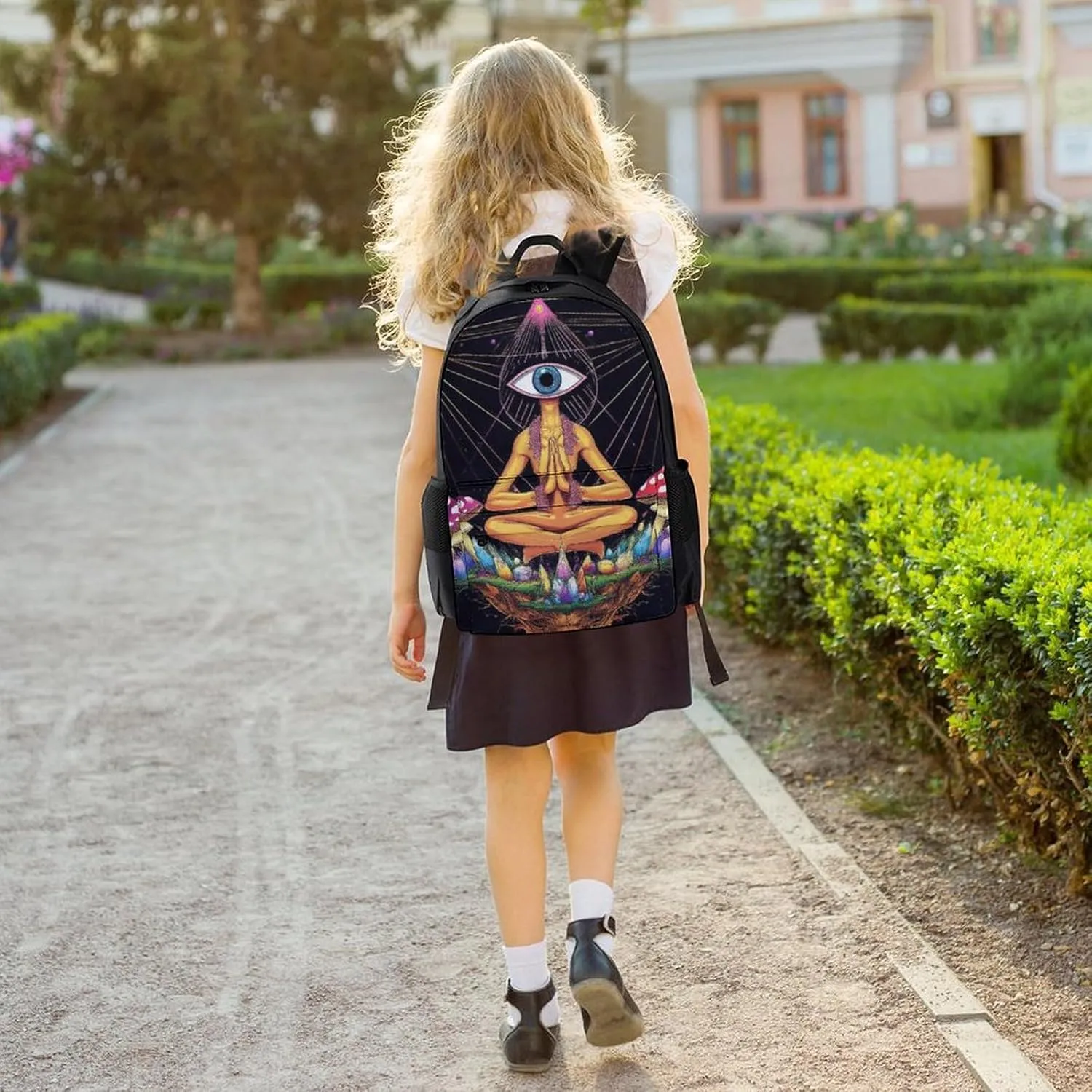 Lightweight Daypack for Camping Business Walking Cycling - Large Capacity Anti-Theft Multipurpose Bookbag, Trippy Magic Mushrooms Meditation Art Gym Outdoor Hiking Backpack