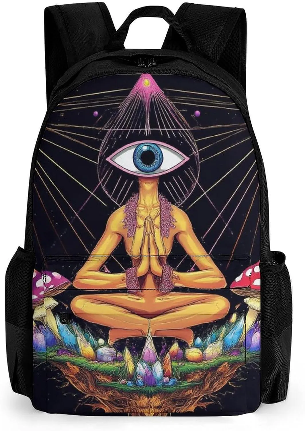 Lightweight Daypack for Camping Business Walking Cycling - Large Capacity Anti-Theft Multipurpose Bookbag, Trippy Magic Mushrooms Meditation Art Gym Outdoor Hiking Backpack