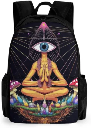 Lightweight Daypack for Camping Business Walking Cycling - Large Capacity Anti-Theft Multipurpose Bookbag, Trippy Magic Mushrooms Meditation Art Gym Outdoor Hiking Backpack