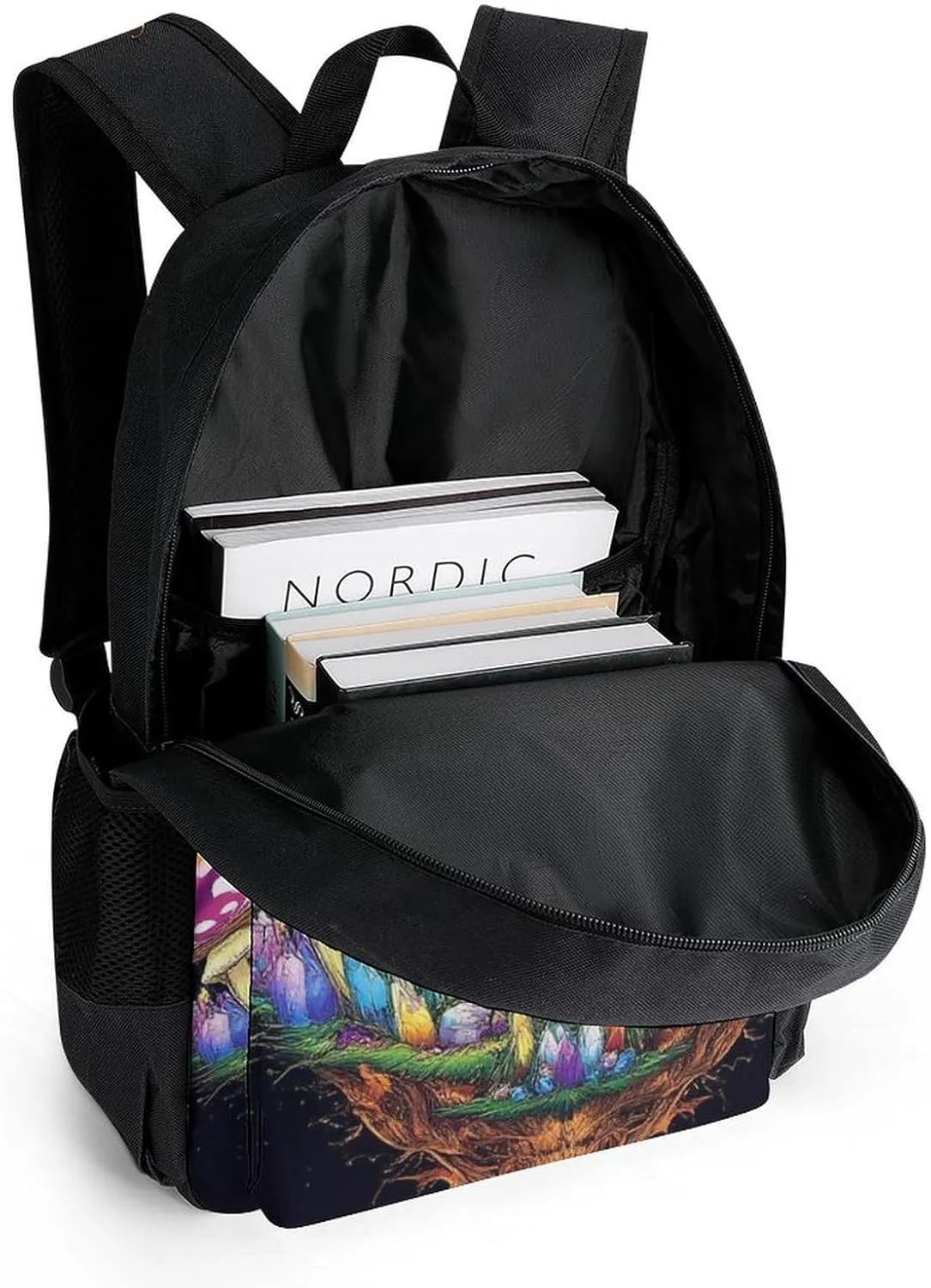 Lightweight Daypack for Camping Business Walking Cycling - Large Capacity Anti-Theft Multipurpose Bookbag, Trippy Magic Mushrooms Meditation Art Gym Outdoor Hiking Backpack