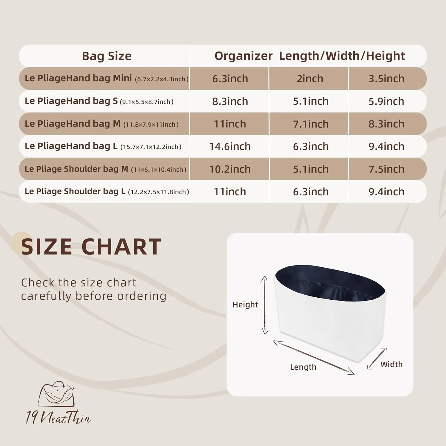 Lightweight Purse Insert Compatible with Long-champ Le Pliage Mini Handbag, Waterproof Dupontpaper Surface and Silky Satin Lining (Mini, Blue Nuit)