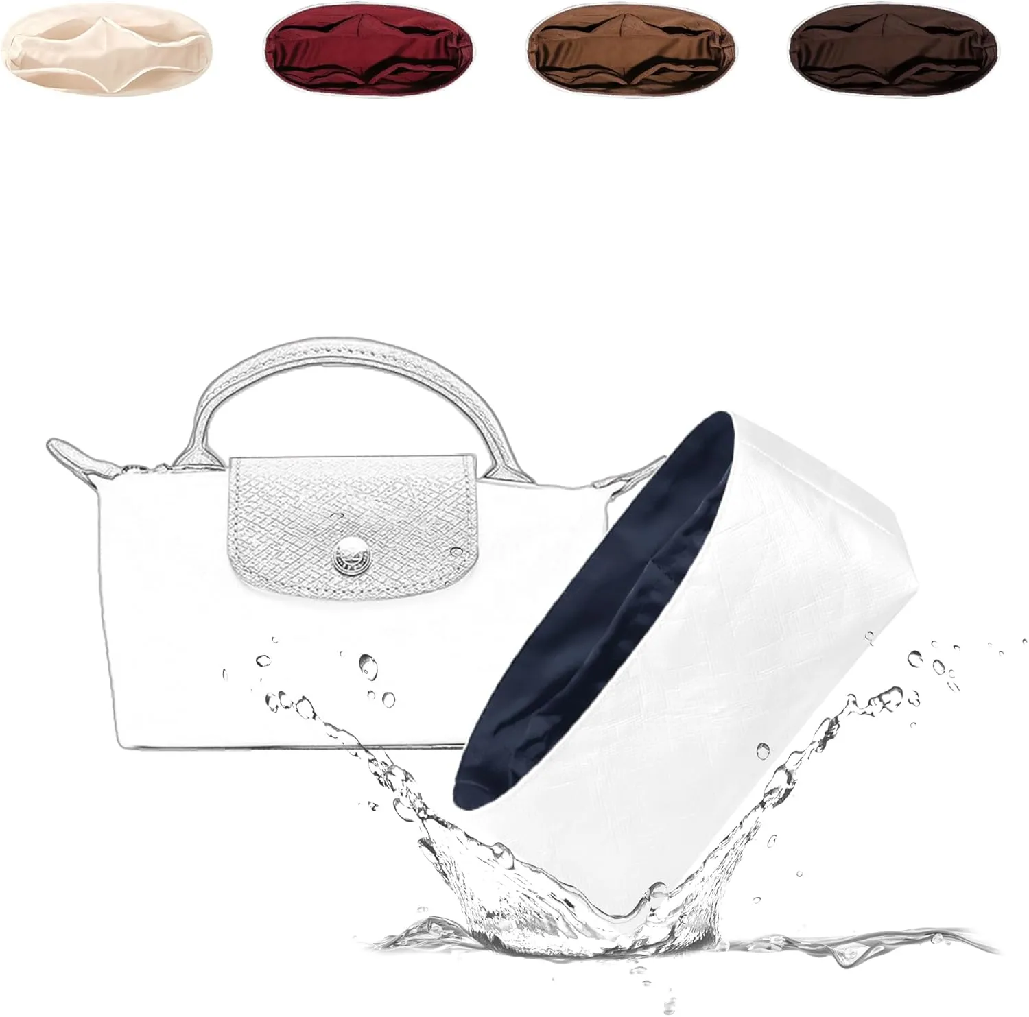 Lightweight Purse Insert Compatible with Long-champ Le Pliage Mini Handbag, Waterproof Dupontpaper Surface and Silky Satin Lining (Mini, Blue Nuit)