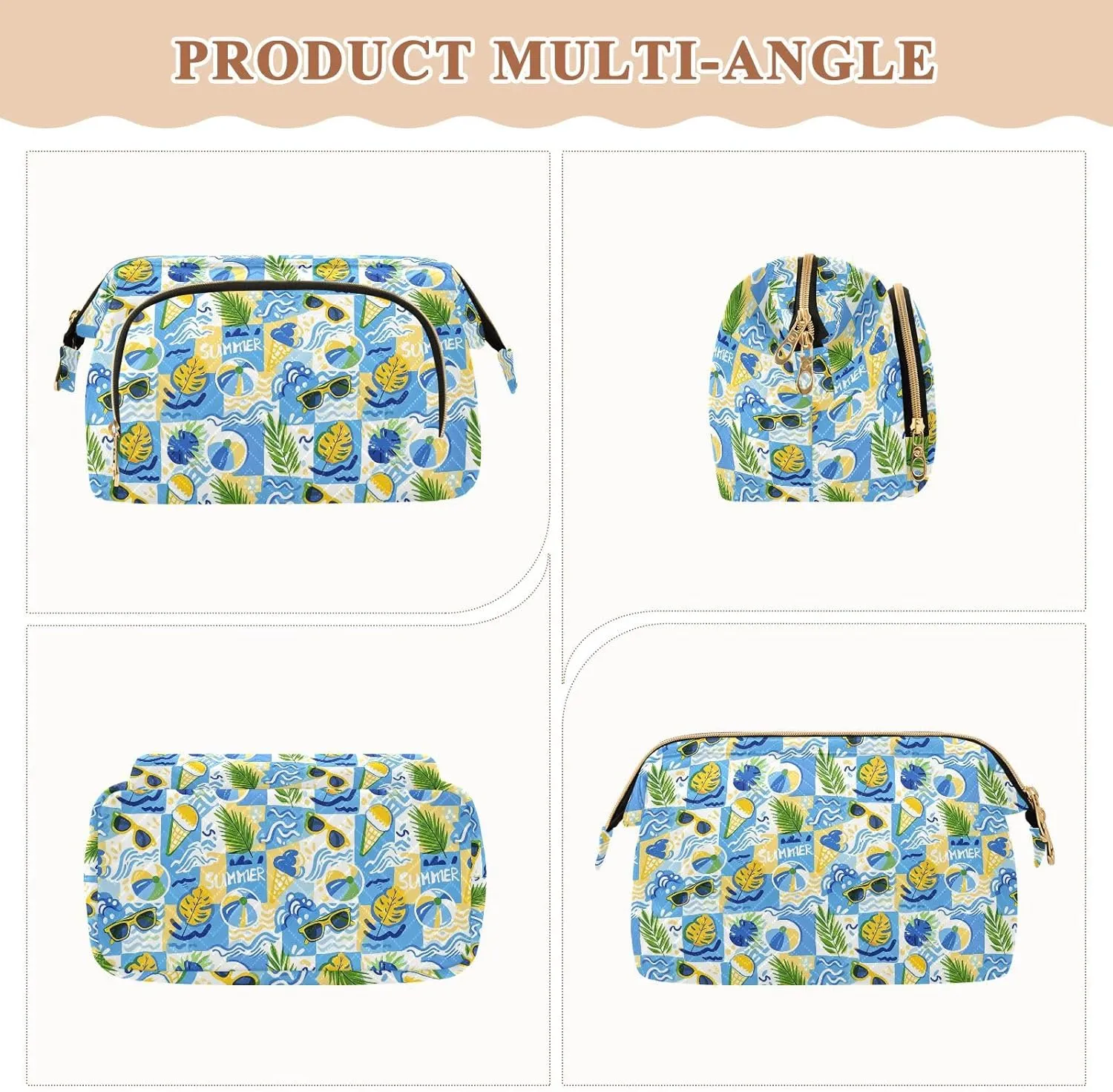 Lightweight Quilted Makeup Bag Aesthetic Toiletry Organizer for Travel Storage