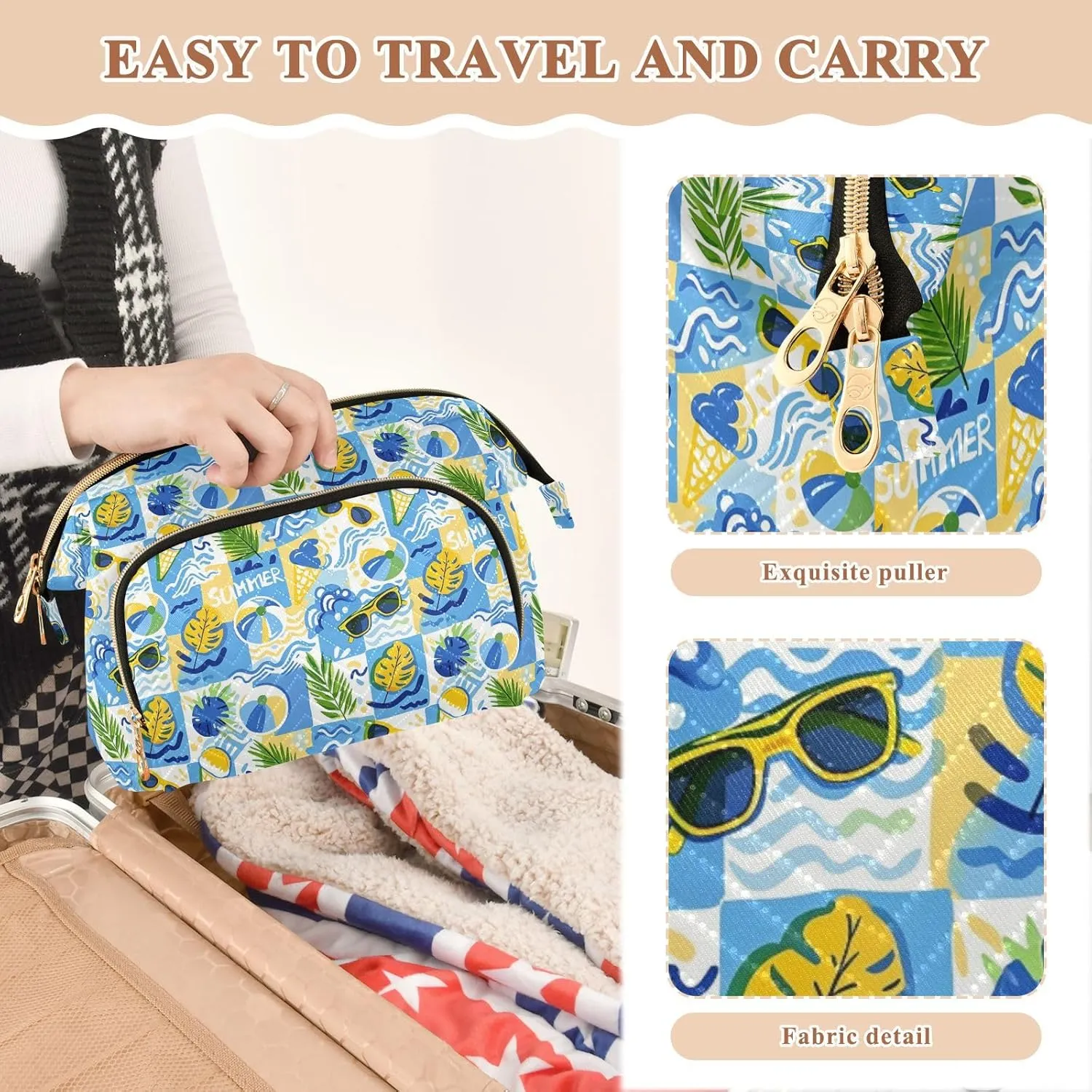 Lightweight Quilted Makeup Bag Aesthetic Toiletry Organizer for Travel Storage