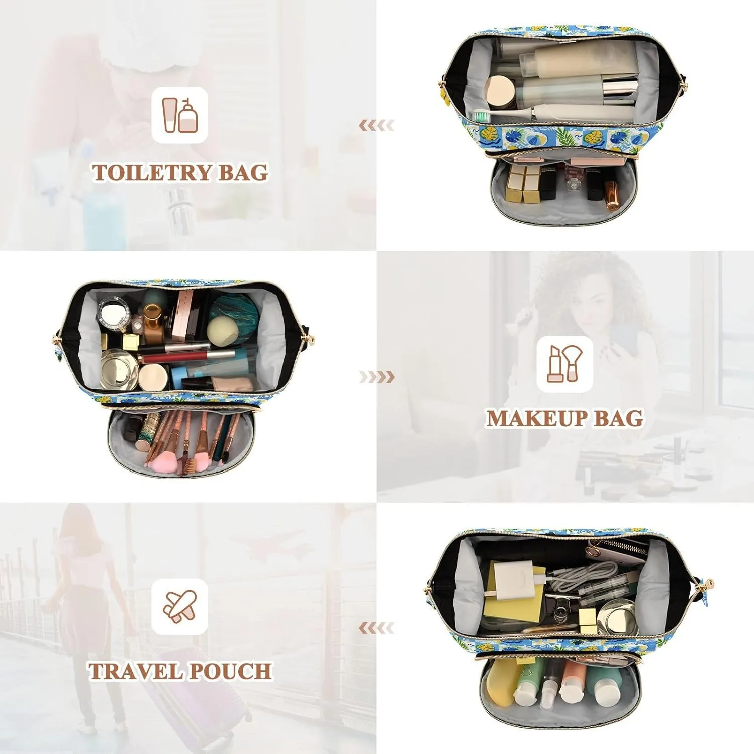 Lightweight Quilted Makeup Bag Aesthetic Toiletry Organizer for Travel Storage