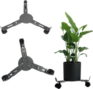Lily's Home Adjustable Iron Plant Caddy with Wheels - Fits Up to 15” Pots, Hold 50 Lb. - Rolling Plant Stand/Sturdy Wheeled Planter Base, Indoor/Outdoor Use - No Assembly Needed/Easy Adjust