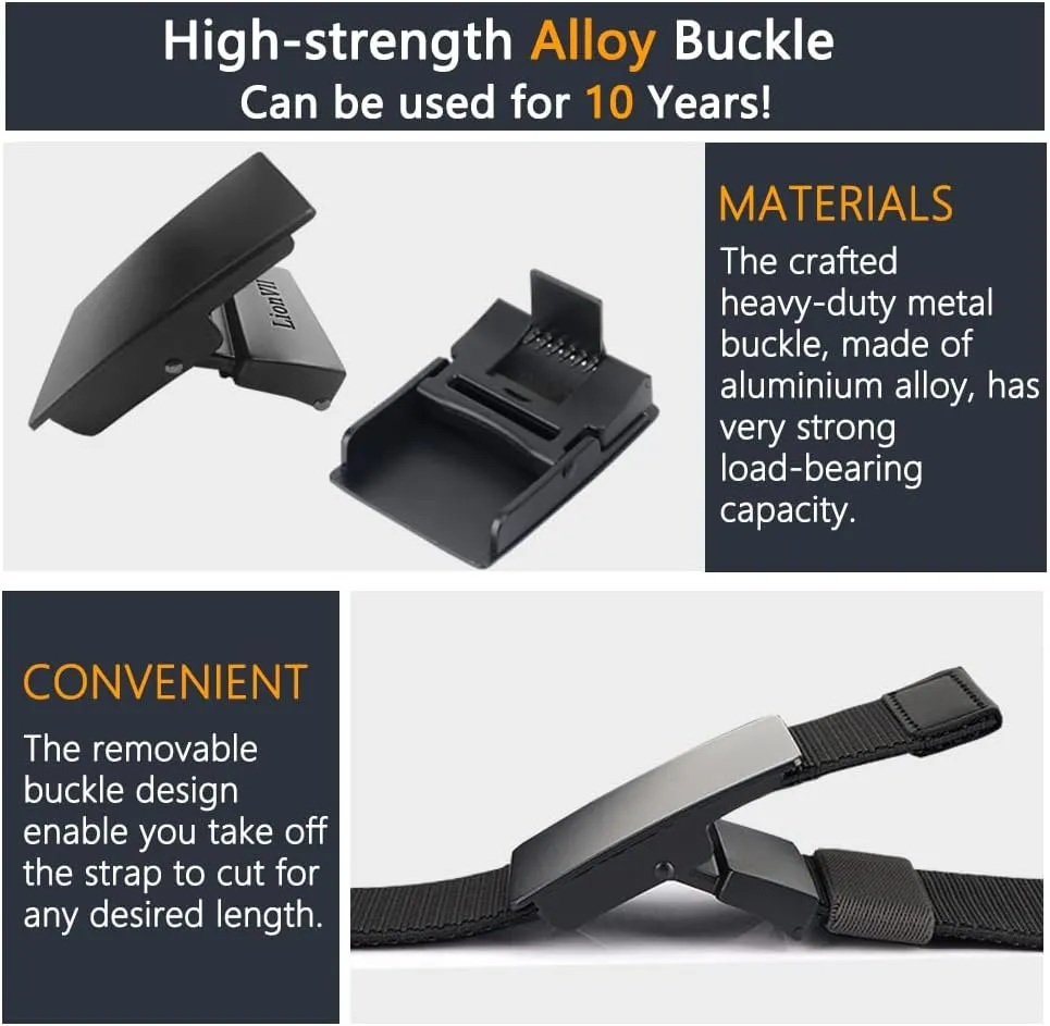 LionVII Casual Mens Belt, Elastic Work Belt with Metal Buckle Adjustable Web Waist Strap, Easy Trim to Fit 28-49" Waist