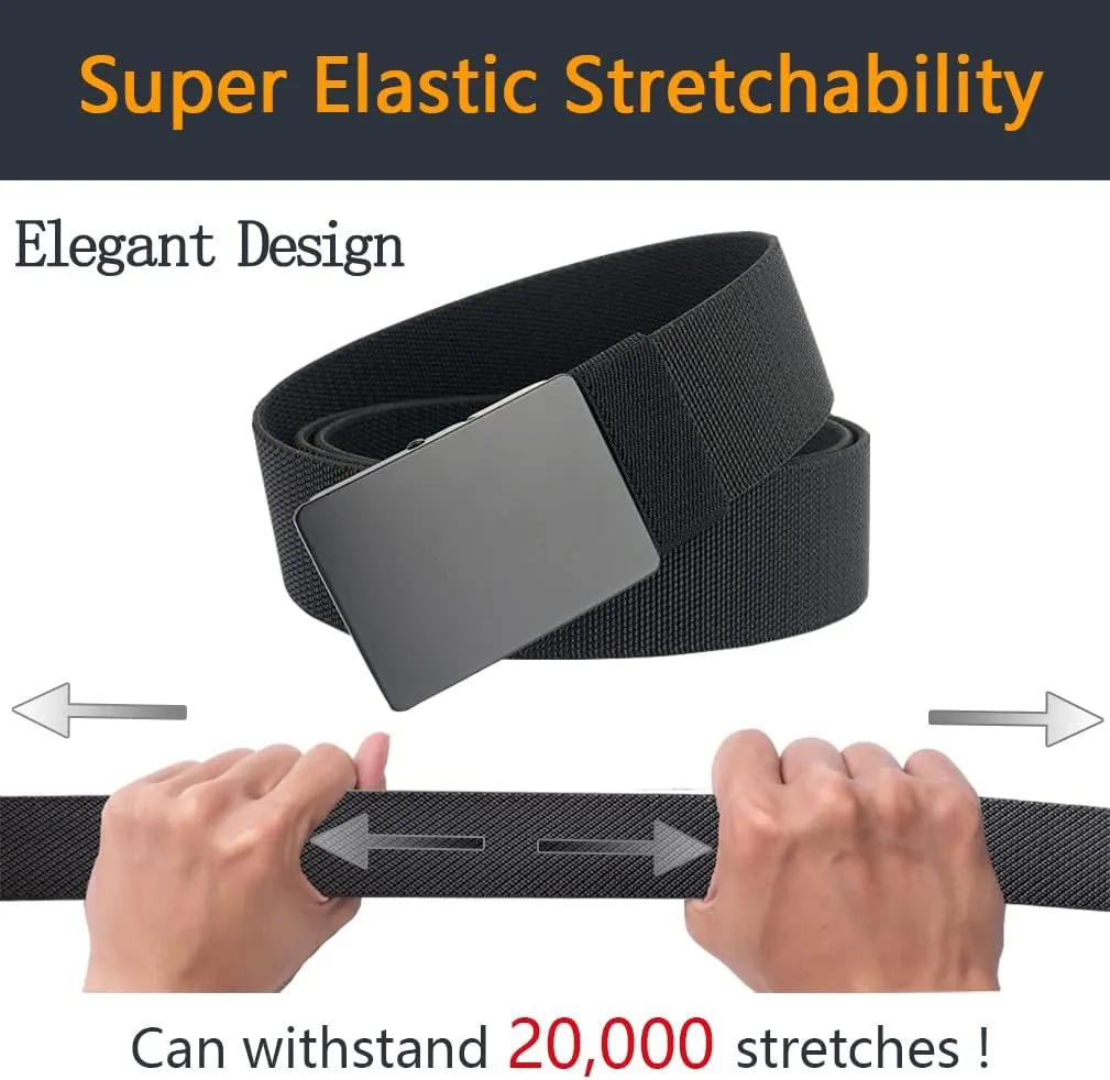 LionVII Casual Mens Belt, Elastic Work Belt with Metal Buckle Adjustable Web Waist Strap, Easy Trim to Fit 28-49" Waist
