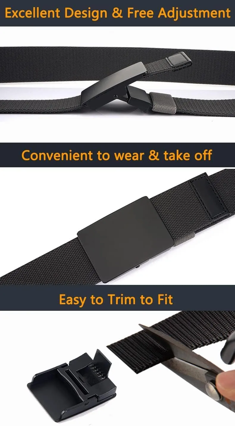 LionVII Casual Mens Belt, Elastic Work Belt with Metal Buckle Adjustable Web Waist Strap, Easy Trim to Fit 28-49" Waist