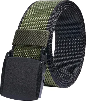 LionVII Mens Casual Belts Web - 2 Colors in 1 Reversible with YKK Plastic Buckle - Adjustable Trim to Fit 27-49" Waist