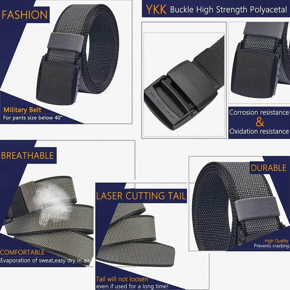 LionVII Mens Casual Belts Web - 2 Colors in 1 Reversible with YKK Plastic Buckle - Adjustable Trim to Fit 27-49" Waist