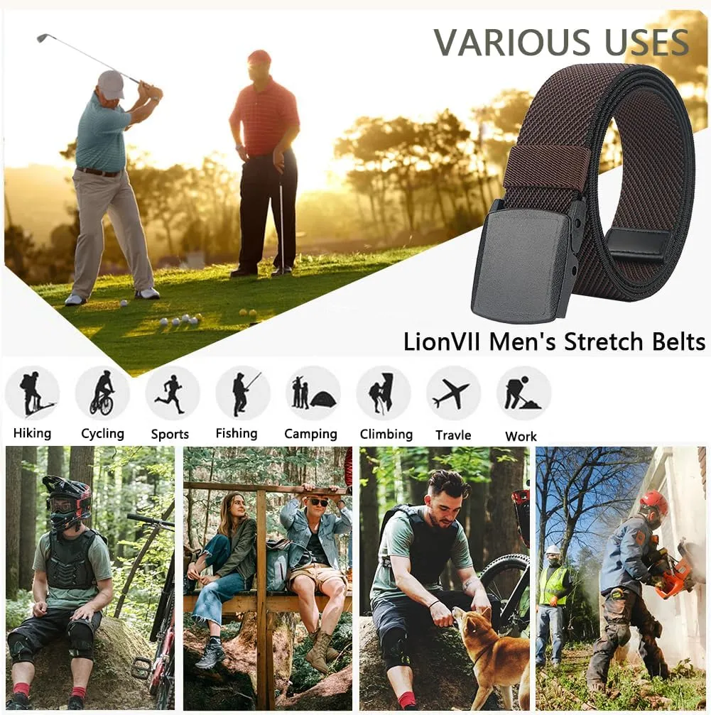 LionVII Stretch Belts for Men-Web Mens Belts Elastic Plastic Buckle Breathable for Sport-Adjustable Trim to Fit 27-49" Waist