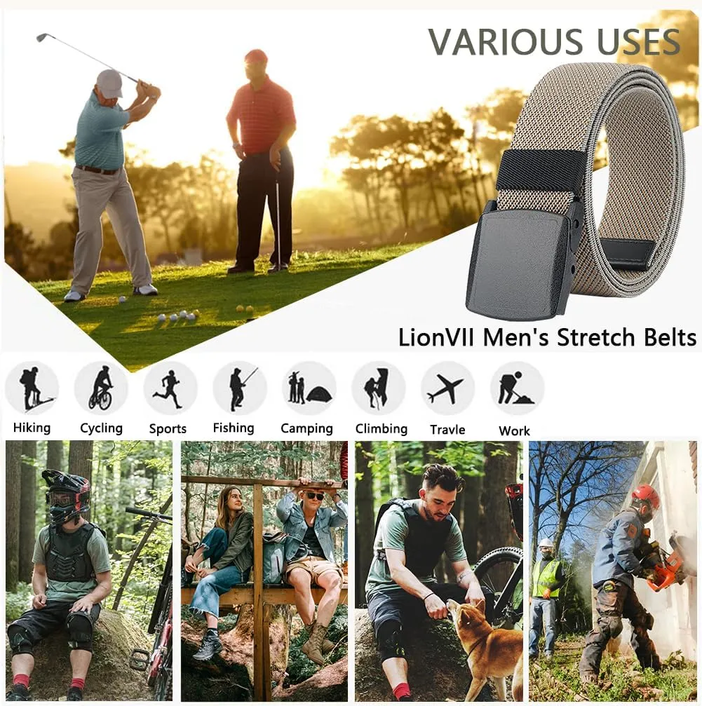LionVII Stretch Belts for Men-Web Mens Belts Elastic Plastic Buckle Breathable for Sport-Adjustable Trim to Fit 27-49" Waist