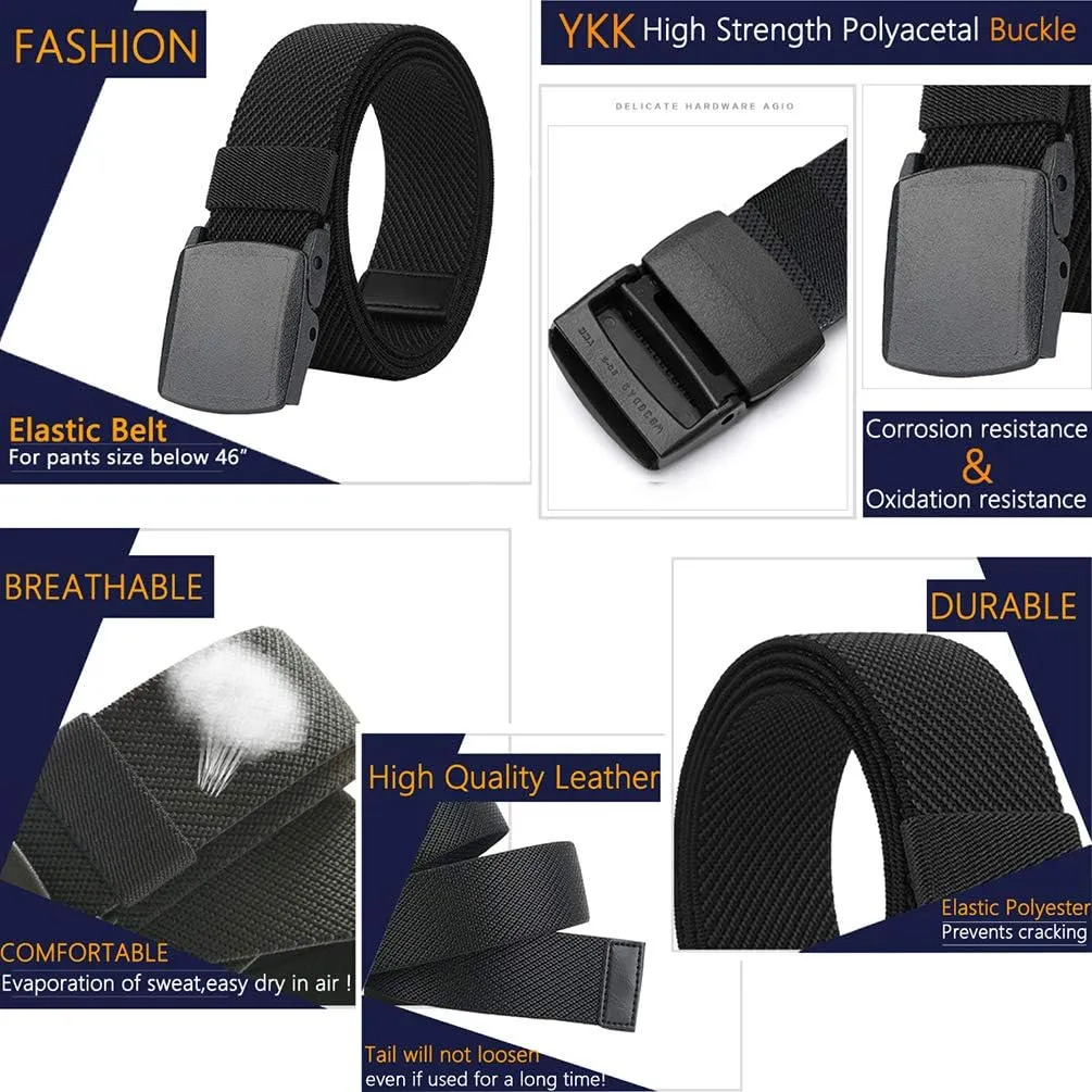 LionVII Stretch Belts for Men-Web Mens Belts Elastic Plastic Buckle Breathable for Sport-Adjustable Trim to Fit 27-49" Waist