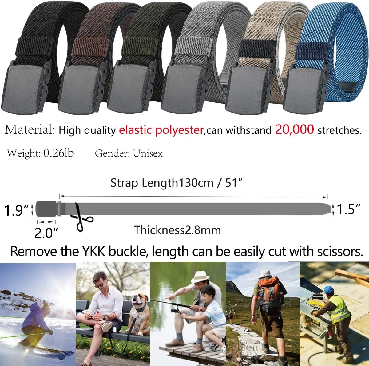 LionVII Stretch Belts for Men-Web Mens Belts Elastic Plastic Buckle Breathable for Sport-Adjustable Trim to Fit 27-49" Waist