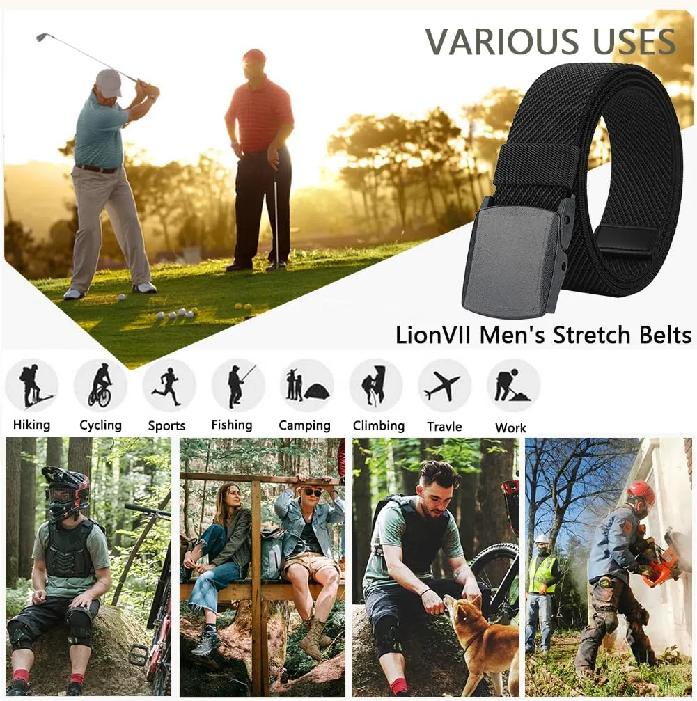 LionVII Stretch Belts for Men-Web Mens Belts Elastic Plastic Buckle Breathable for Sport-Adjustable Trim to Fit 27-49" Waist