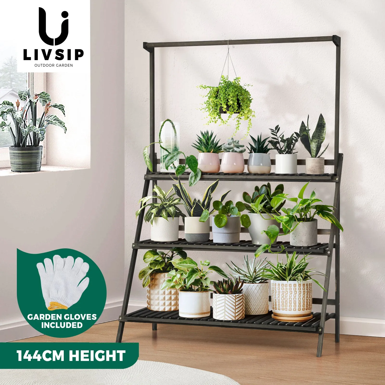Livsip Plant Stand Garden Planter Wooden Flower Pot Rack Shelving Indoor Outdoor