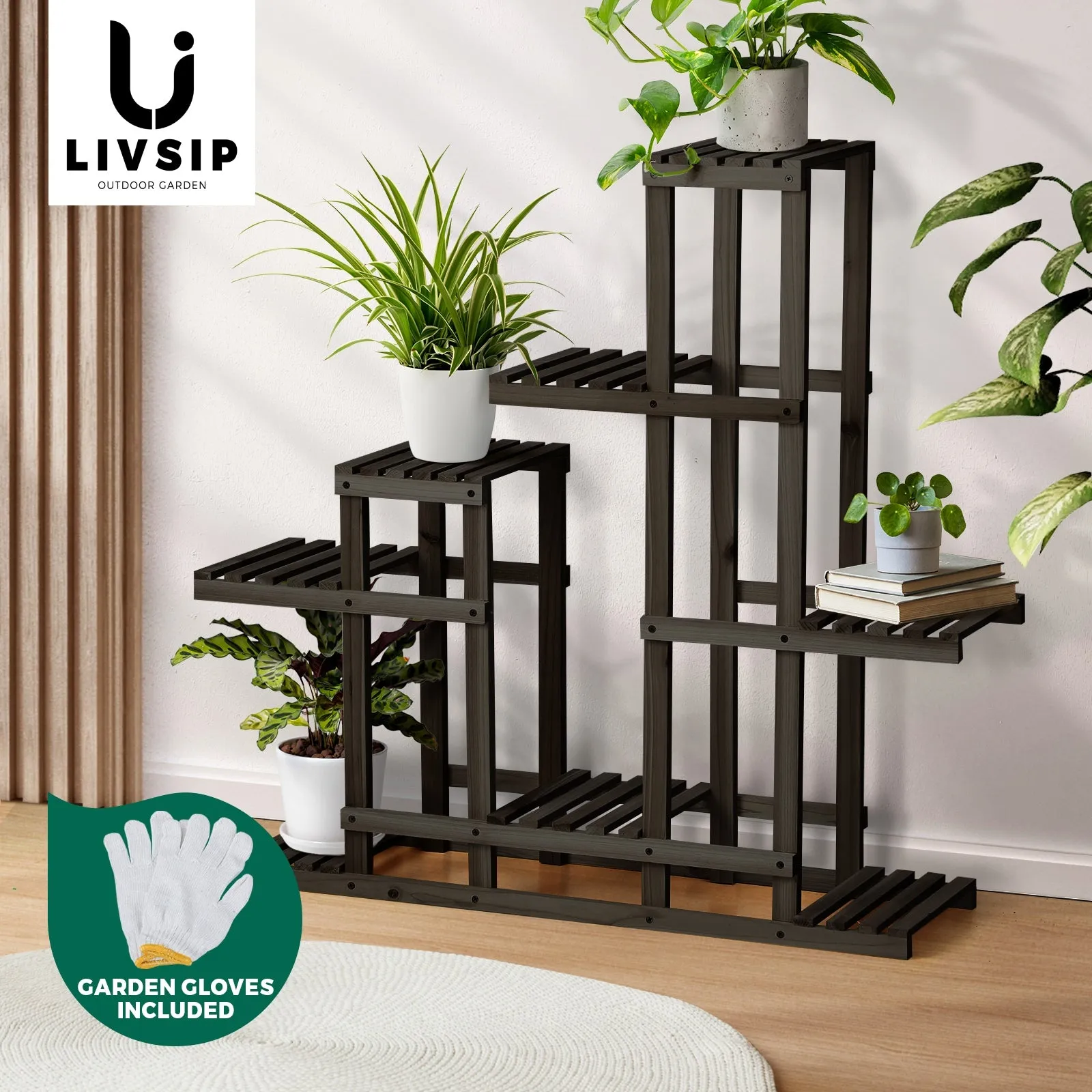 Livsip Plant Stand Garden Planter Wooden Flower Pot Rack Shelving Indoor Outdoor