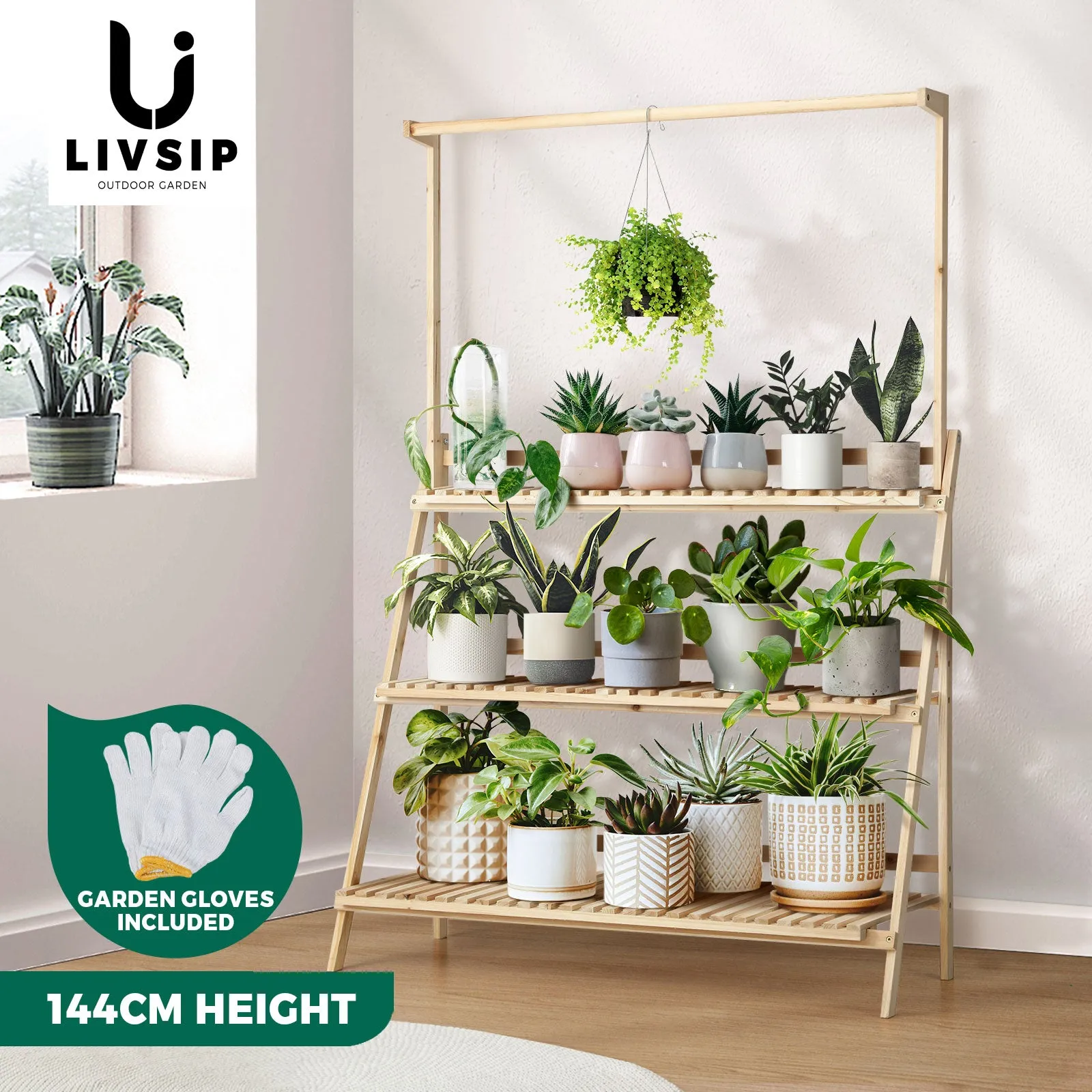 Livsip Plant Stand Garden Planter Wooden Flower Pot Rack Shelving Indoor Outdoor