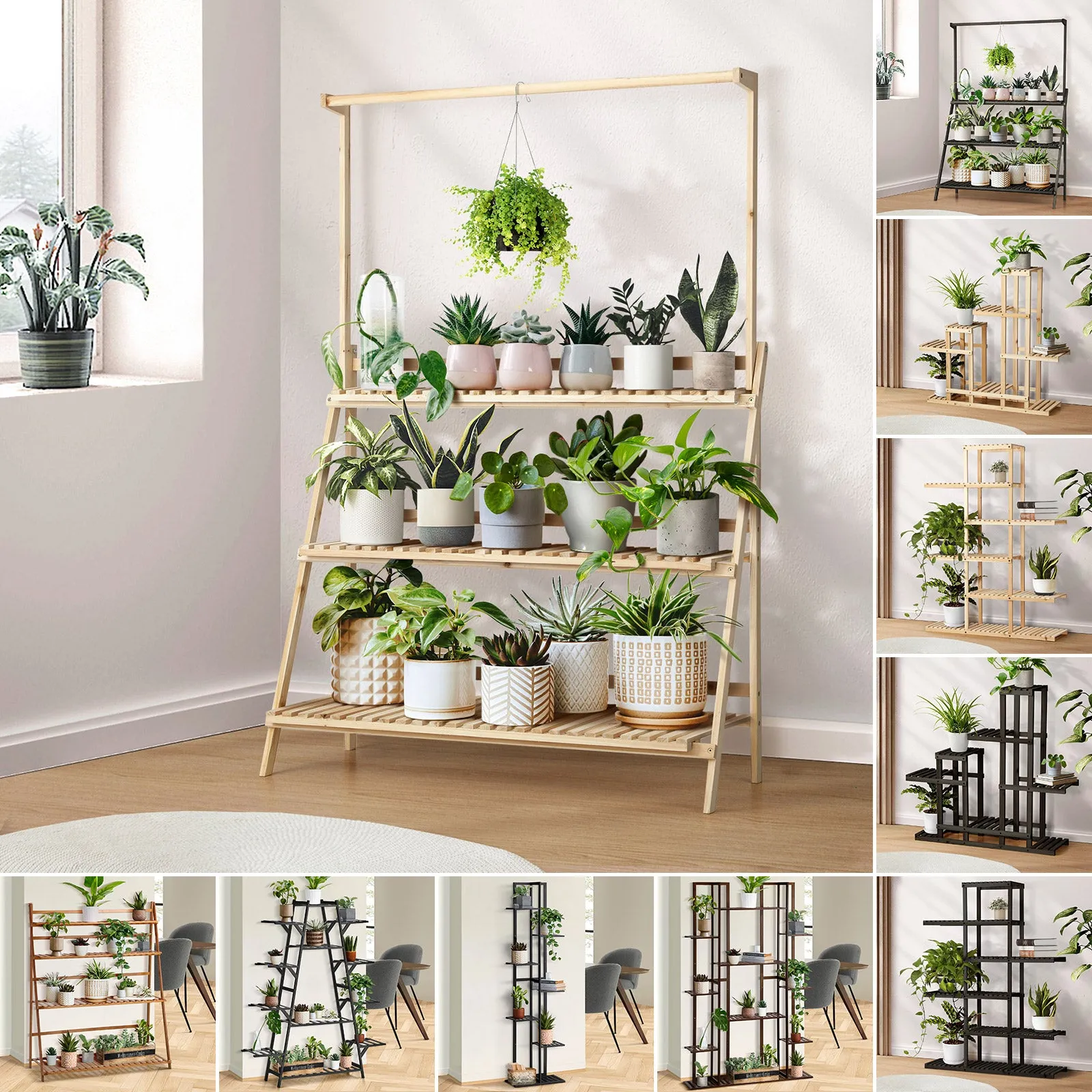 Livsip Plant Stand Garden Planter Wooden Flower Pot Rack Shelving Indoor Outdoor