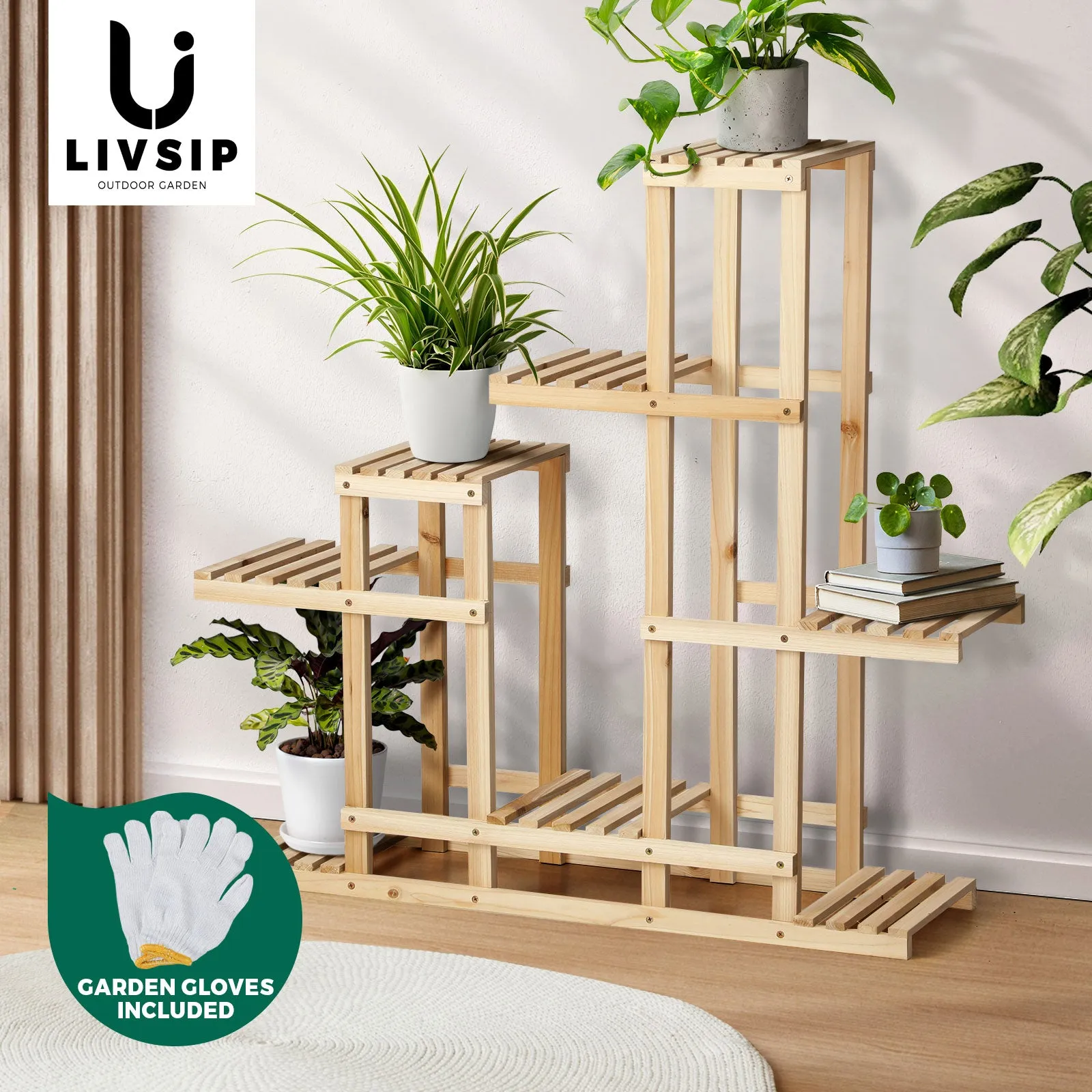 Livsip Plant Stand Garden Planter Wooden Flower Pot Rack Shelving Indoor Outdoor