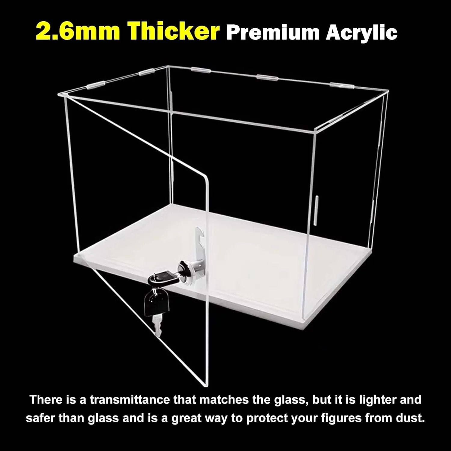 Lockable Transparent Acrylic Case with Key, Rectangle Cube Acrylic Display Box Storage Bins, Dustproof Figurine Toy Memorabilia Showcase(10x10x20cm(4x4x8in))