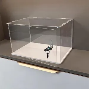 Lockable Transparent Acrylic Case with Key, Rectangle Cube Acrylic Display Box Storage Bins, Dustproof Figurine Toy Memorabilia Showcase(10x10x20cm(4x4x8in))