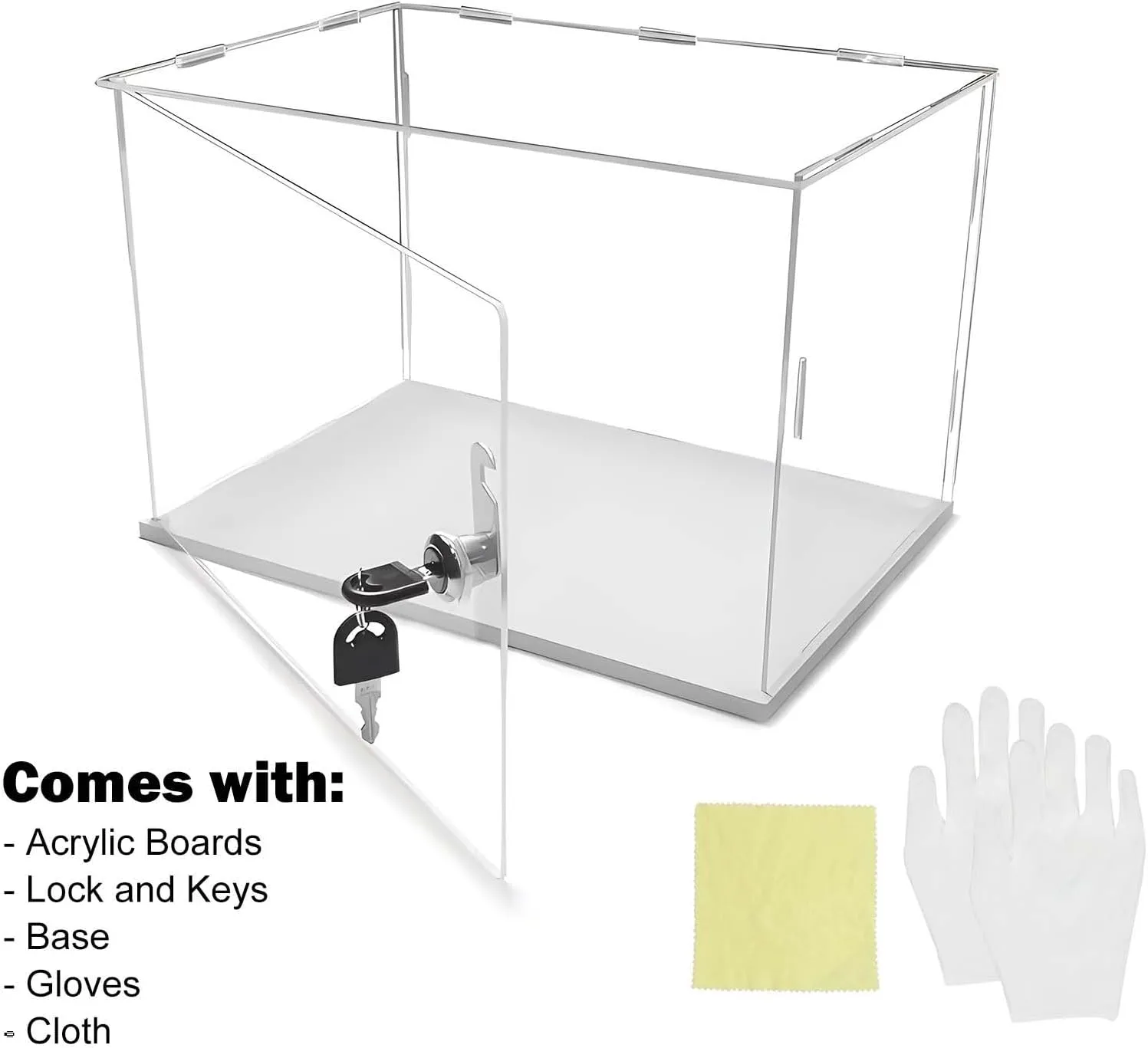 Lockable Transparent Acrylic Case with Key, Rectangle Cube Acrylic Display Box Storage Bins, Dustproof Figurine Toy Memorabilia Showcase(10x10x20cm(4x4x8in))