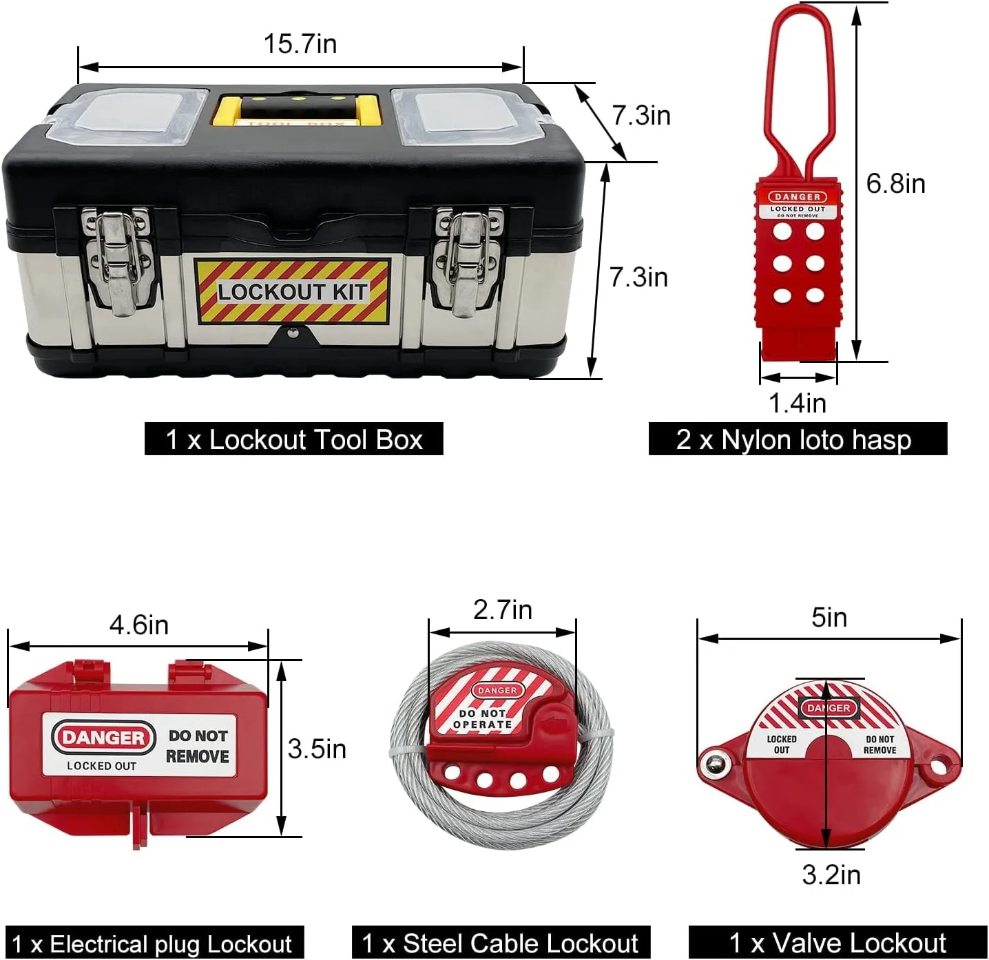 Lockout Tagout Kit - Clamp-On Circuit Breaker Lockout, Group Lockout Hasps, Lockout Tag, Universal Multi- Pole Breaker with Tool Box