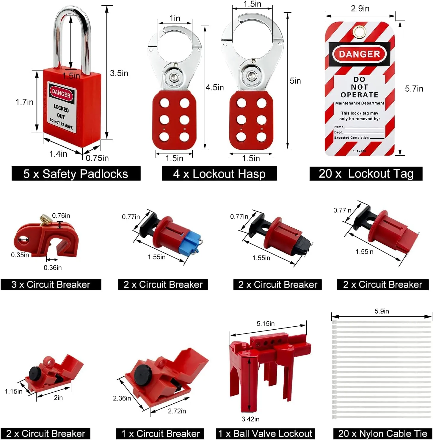 Lockout Tagout Kit - Clamp-On Circuit Breaker Lockout, Group Lockout Hasps, Lockout Tag, Universal Multi- Pole Breaker with Tool Box