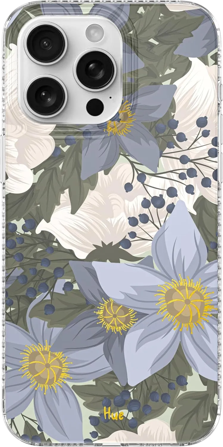 LONLI Hue - for iPhone 15 Pro Max Case [Compatible with Magsafe] - Blue Flower Phone Case - [360° Shock-Absorbent Bumper] - Cute, Unique and Aesthetic Phone Cover for Girls and Women