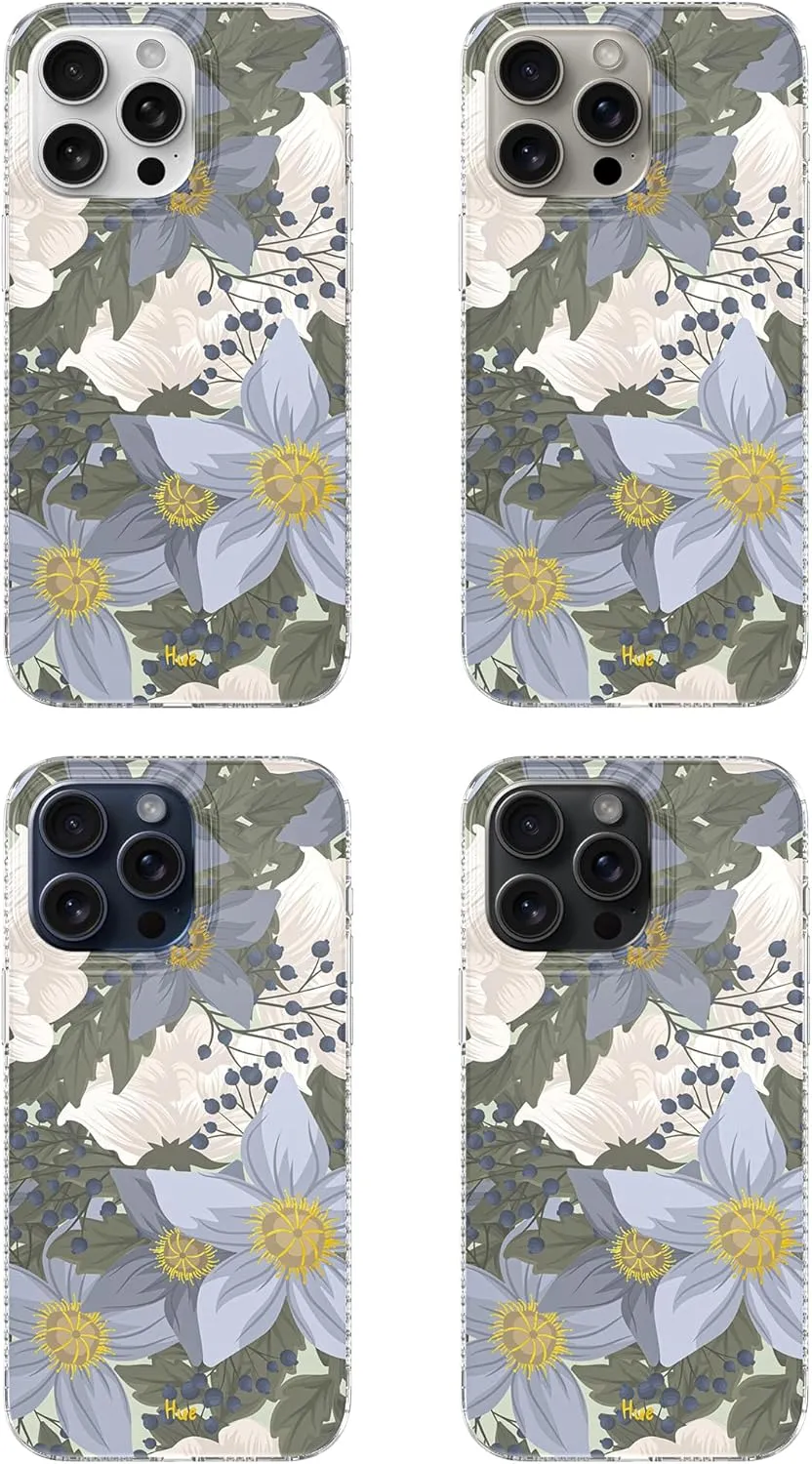 LONLI Hue - for iPhone 15 Pro Max Case [Compatible with Magsafe] - Blue Flower Phone Case - [360° Shock-Absorbent Bumper] - Cute, Unique and Aesthetic Phone Cover for Girls and Women