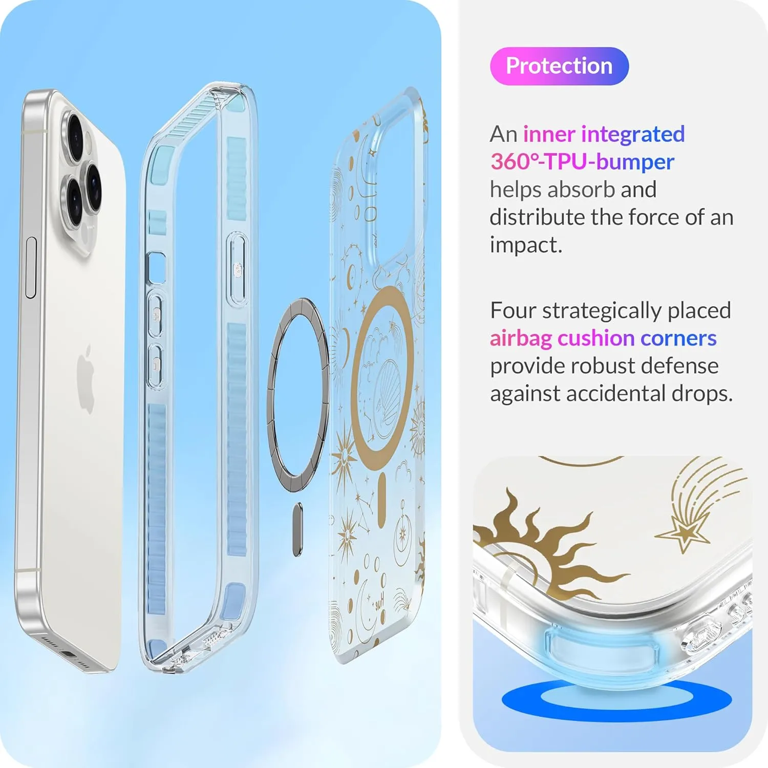 LONLI Hue - for iPhone 15 Pro Max Case [Compatible with Magsafe] - Cosmic Stars Phone Case - [360° Shock-Absorbent Bumper] - Cute, Unique and Aesthetic Phone Cover for Girls and Women
